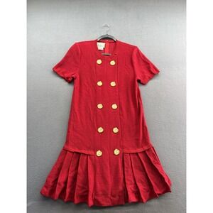 VINTAGE Steve Fabrikant Neiman Marcus Dress Petite Red Wool Knit Drop Waist 80s